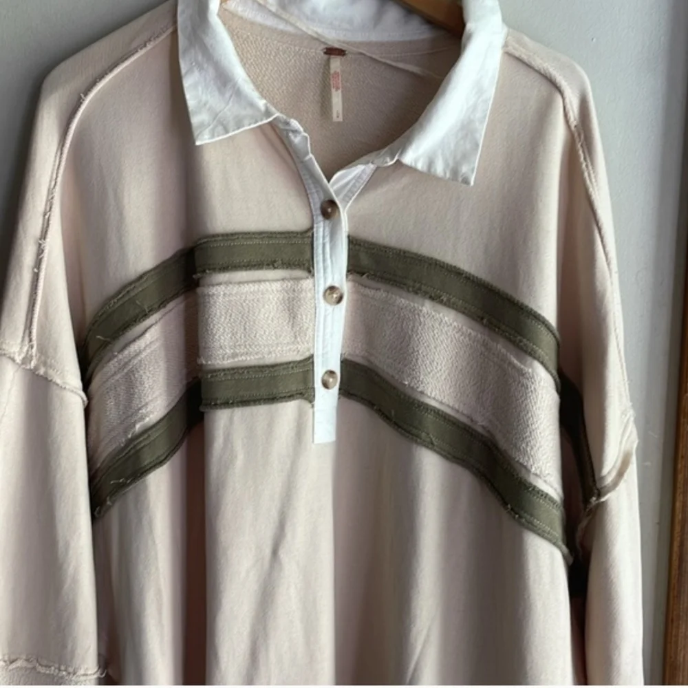 Free People Blair Oversized Sweatshirt Dress Oatmeal Combo Boho Large Lounge - Picture 4 of 15